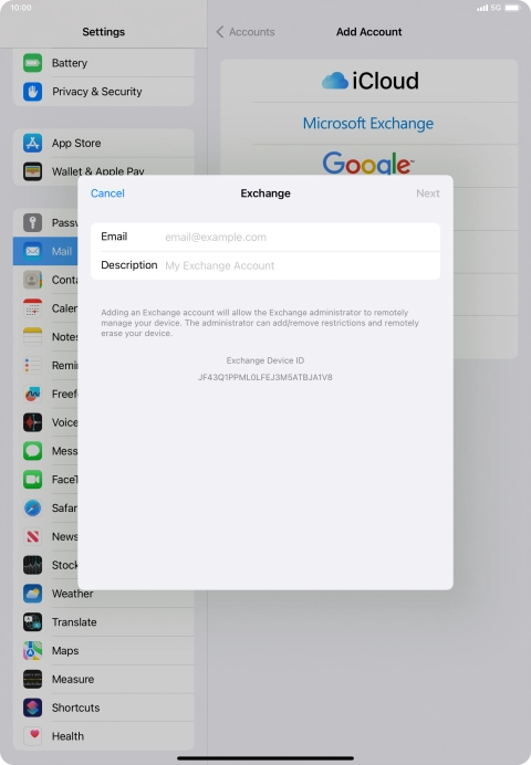 Press Email and key in your email address.