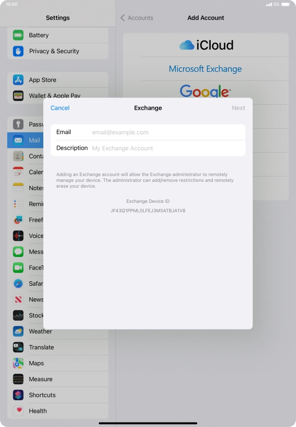 Press Email and key in your email address.