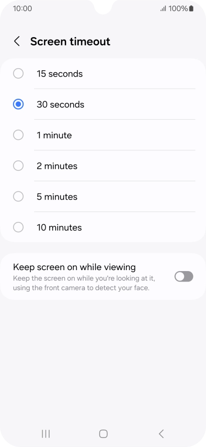 Press the required setting.