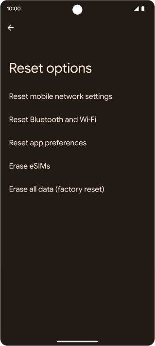 Press Erase all data (factory reset).