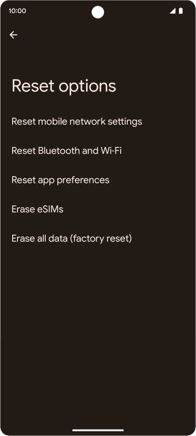 Press Erase all data (factory reset).
