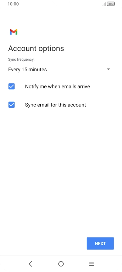 If this screen is displayed, you email account has been recognised and set up automatically. Follow the instructions on the screen to key in more information and finish setting up your phone.