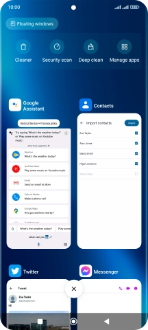 To end one running application, slide your finger right on the required application.