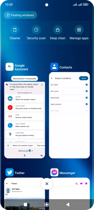 To end one running application, slide your finger right on the required application.