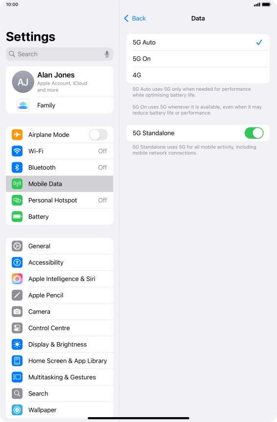 To turn on automatic switch between 5G and 4G, press 5G Auto.