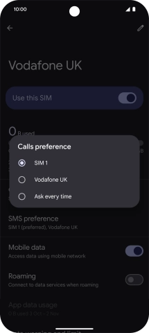Press the required setting.
