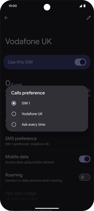 Press the required setting.