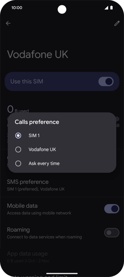 Press the required setting.