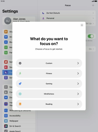 Press the required focus mode and follow the instructions on the screen to add the selected focus mode.