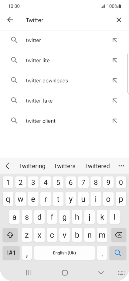 Key in Twitter and press the search icon.