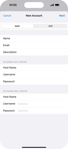 Press Username and key in the username for your email account.