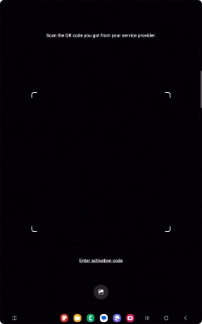 Place the QR code you've received inside the tablet camera frame to scan the code. Your eSIM is transferred to your new tablet over the internet.