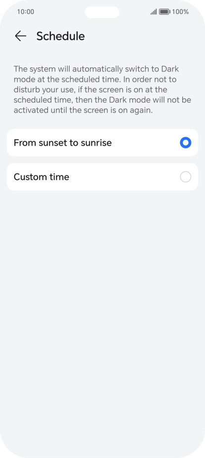 Press the required setting.