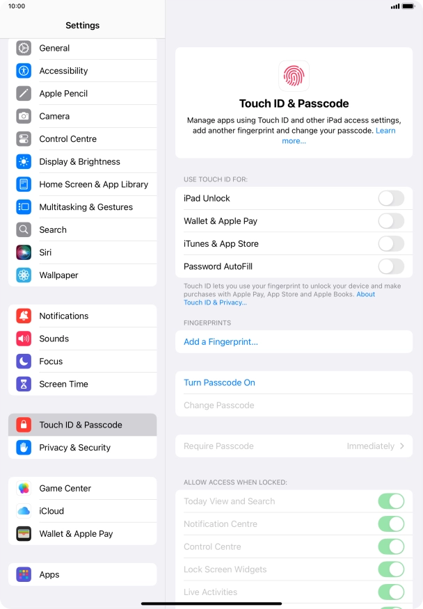 Press Add a Fingerprint... and follow the instructions on the screen to add your fingerprint.