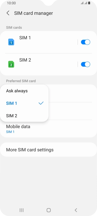 Press the required setting.