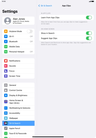 Press the indicators next to the required settings to turn them on or off.