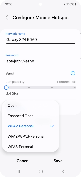 Press WPA3-Personal to password protect your Wi-Fi hotspot.