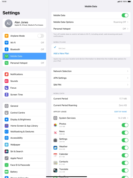 Press Mobile Data Options.