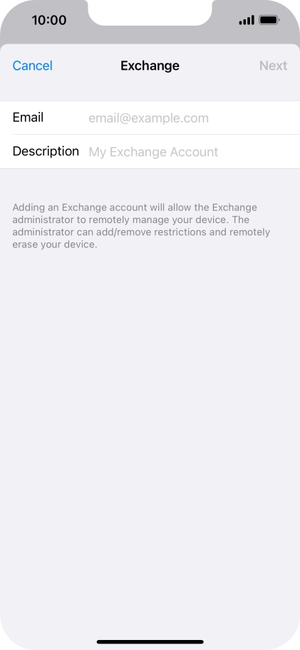 Press Email and key in your email address.