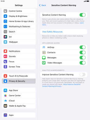 Press the indicators next to the required applications to turn the function on or off.