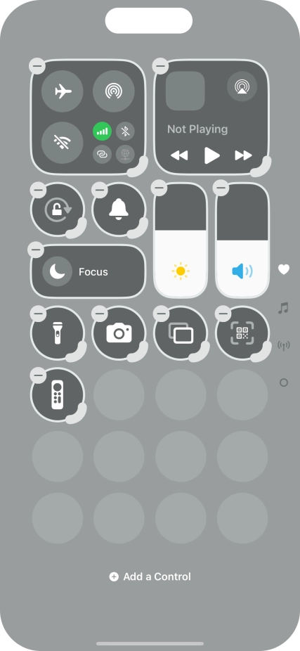Press Add a Control and follow the instructions on the screen to add the required function to Control Centre.