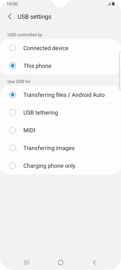 Press Transferring files / Android Auto.