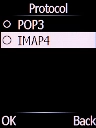 Select IMAP4 and press the Left selection key.