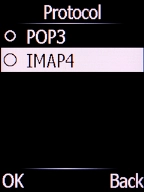 Select IMAP4 and press the Left selection key. Select IMAP4 and press the Left selection key.