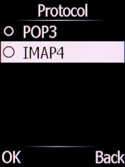 Select IMAP4 and press the Left selection key. Select IMAP4 and press the Left selection key.