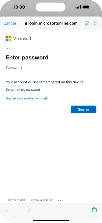 Press Password and key in the password for your email account.