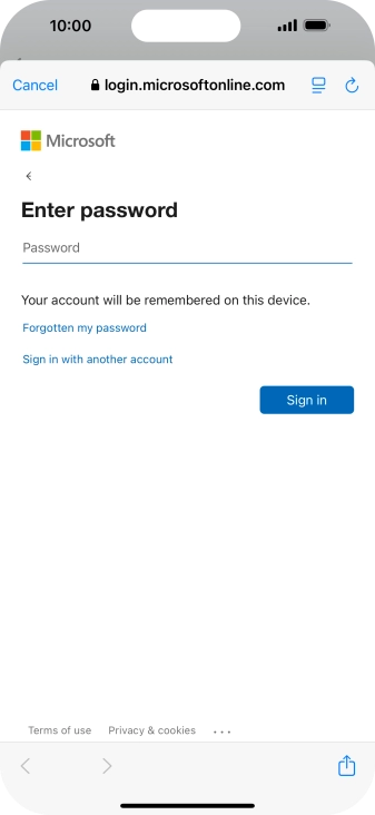 Press Password and key in the password for your email account.