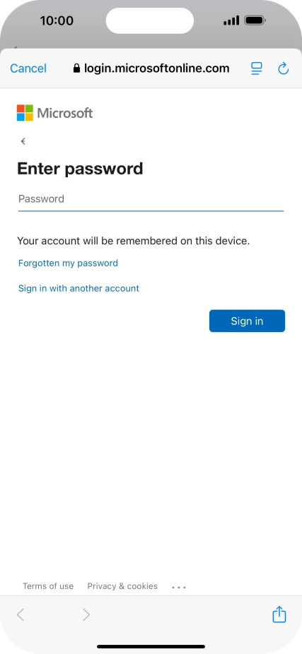 Press Password and key in the password for your email account.