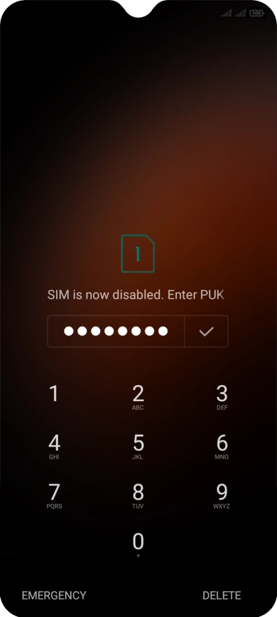 Key in the PUK and press the confirm icon.