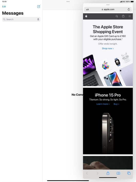 The application now displays on top of the other open application.