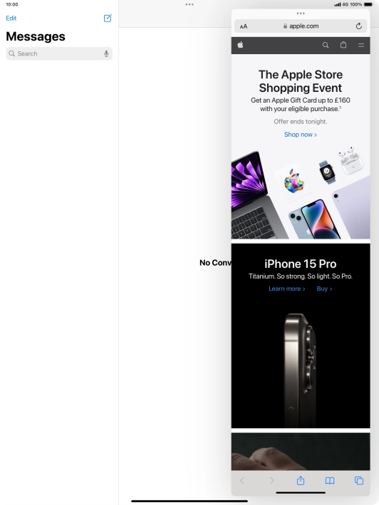 The application now displays on top of the other open application.