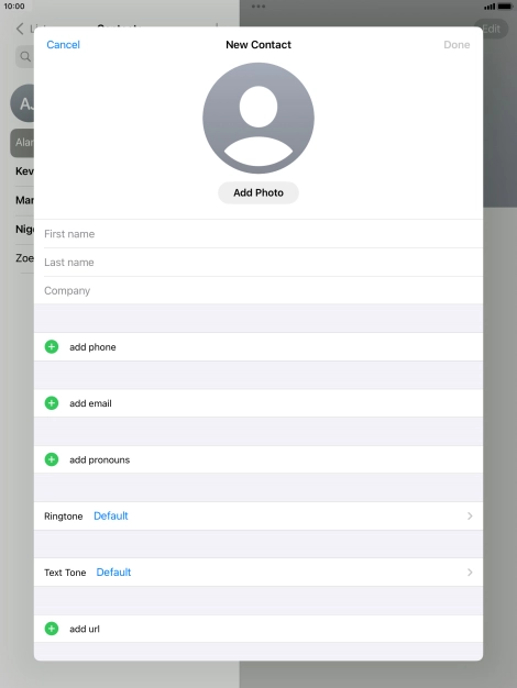 Press First name and key in the first name.