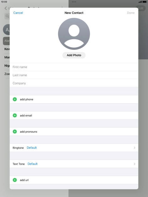 Press First name and key in the first name.