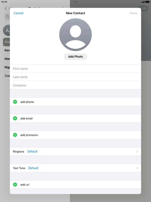 Press First name and key in the first name.
