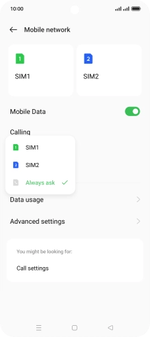 Press the required setting.