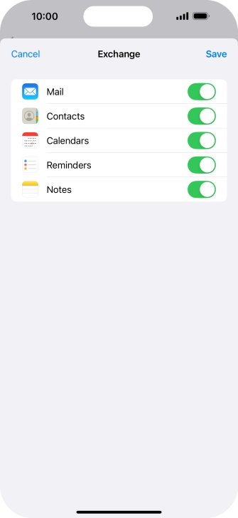Press the indicators next to the required data types to turn synchronisation of each data type on or off.