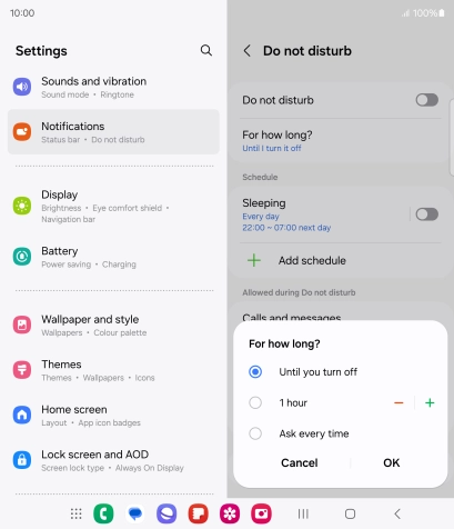 Press the required setting.