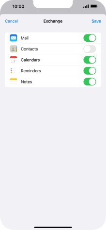 Press the indicators next to the required data types to turn synchronisation of each data type on or off.
