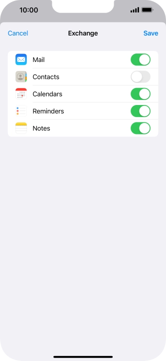 Press the indicators next to the required data types to turn synchronisation of each data type on or off.