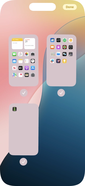 Press the fields below the required home screen pages to select or deselect them.