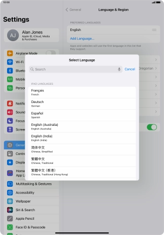 Press the required language.