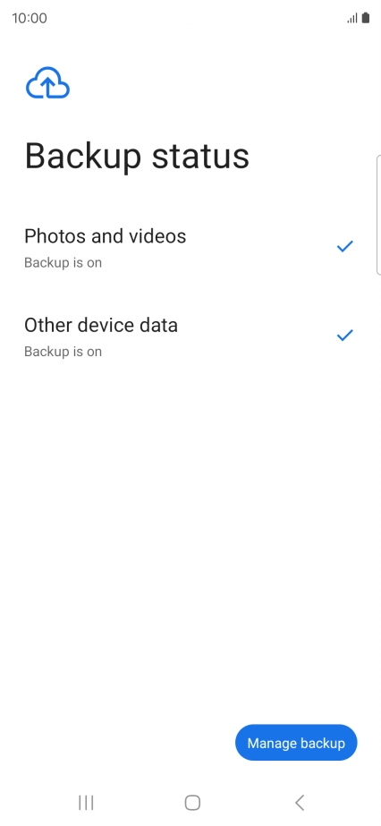 Press Manage backup.