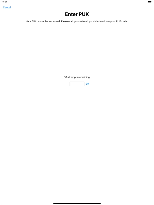 Key in the PUK and press OK.
