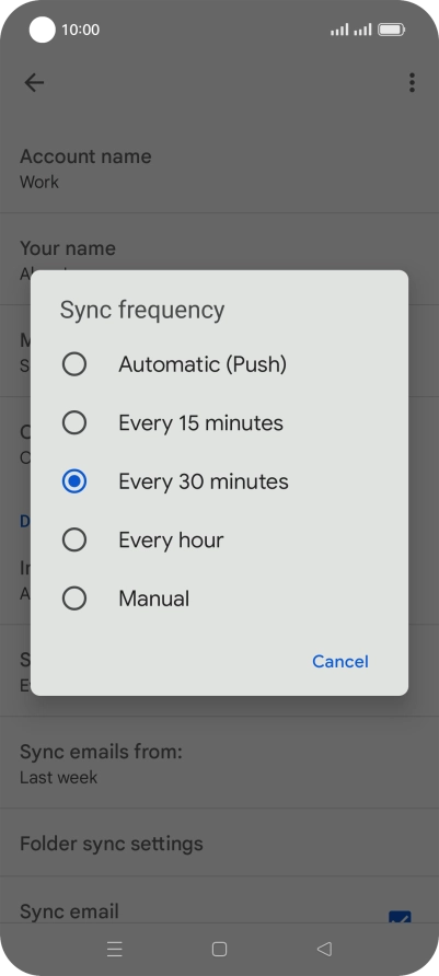 Press the required setting.