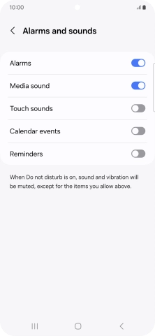 Press the required settings to turn sound and vibration for the selected functions on or off.