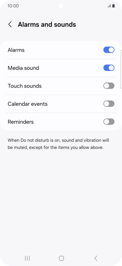Press the required settings to turn sound and vibration for the selected functions on or off.